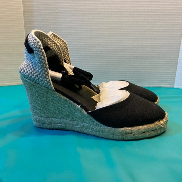 Soludos Womens Marseille Wedge Espadrilles Black Round Closed Toe Lace up Travel - Picture 5 of 8